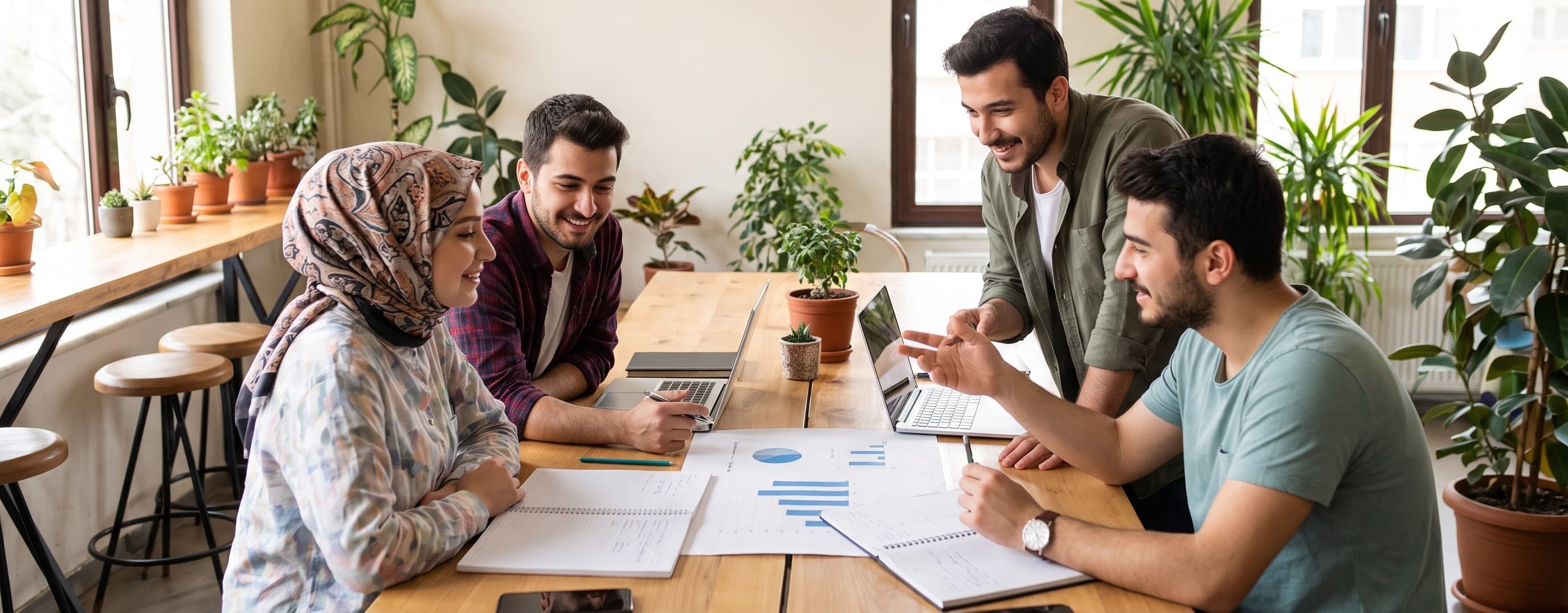 A small team of entrepreneurs reviewing their business growth plan